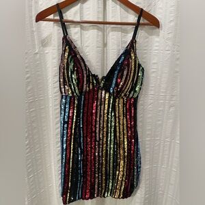 Multicolor Sequin Striped Women's Top